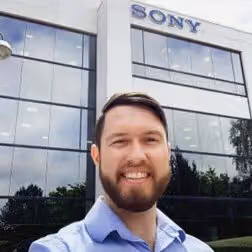 Practitioner outside the Sony office building